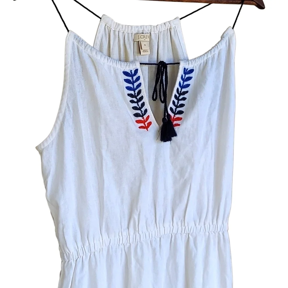 J.Crew Embroidered Linen Blend White Maxi Dress Womens XL